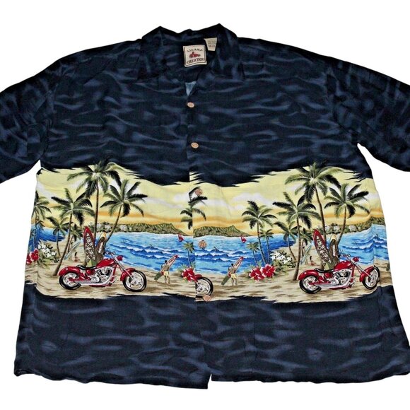 Island Collection Large Aloha Hawaiian Shirt Tiki Motorcycle Surf Boards Beach - Picture 4 of 12